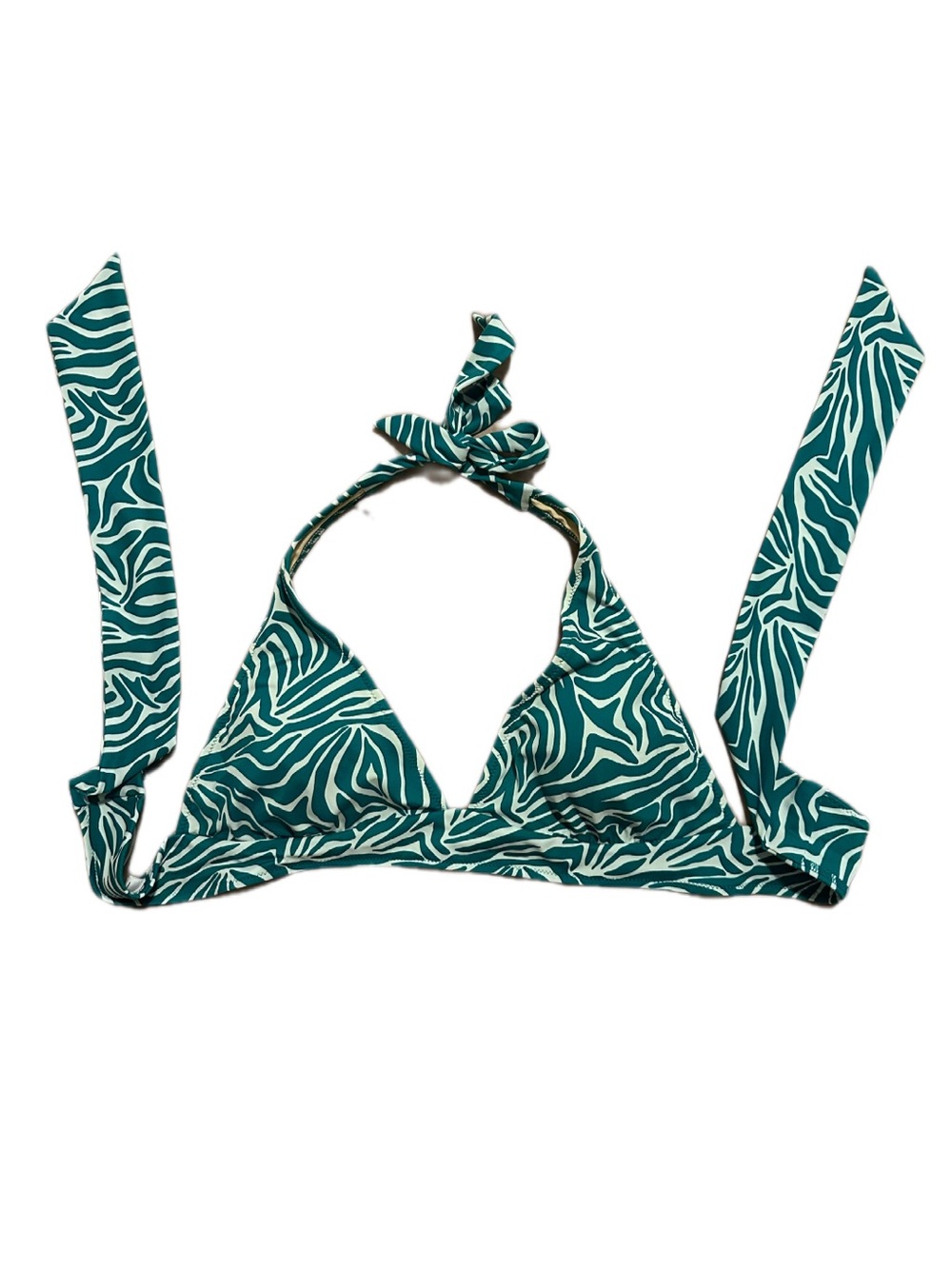 Amazon Essentials Teal and White Zebra-Print Bikini Top